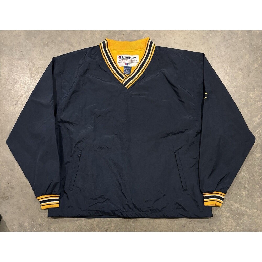 VTG Champion Pullover Windbreaker Jacket Mens XL Navy Blue Yellow Nylon Zip